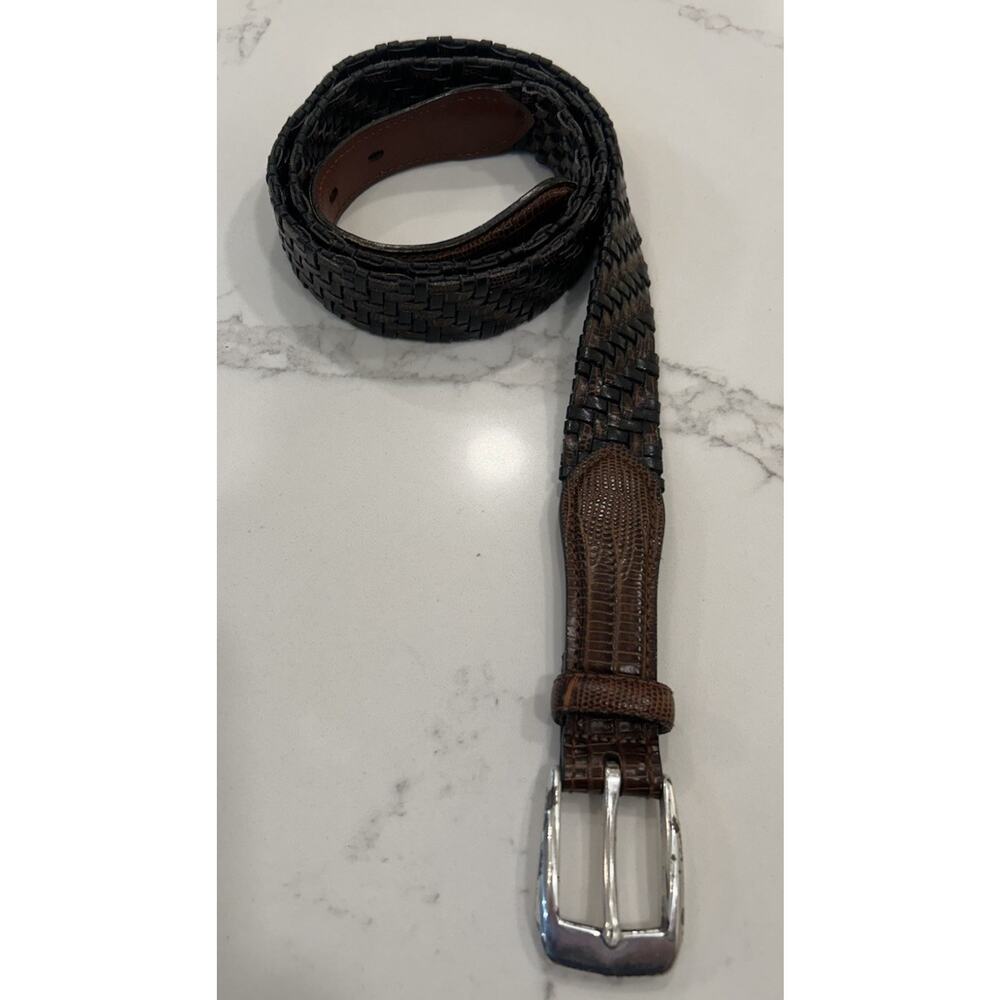 Brighton Brown & Black Leather Braided Belt P4100‎ Croc Embossed Mens Sz 40